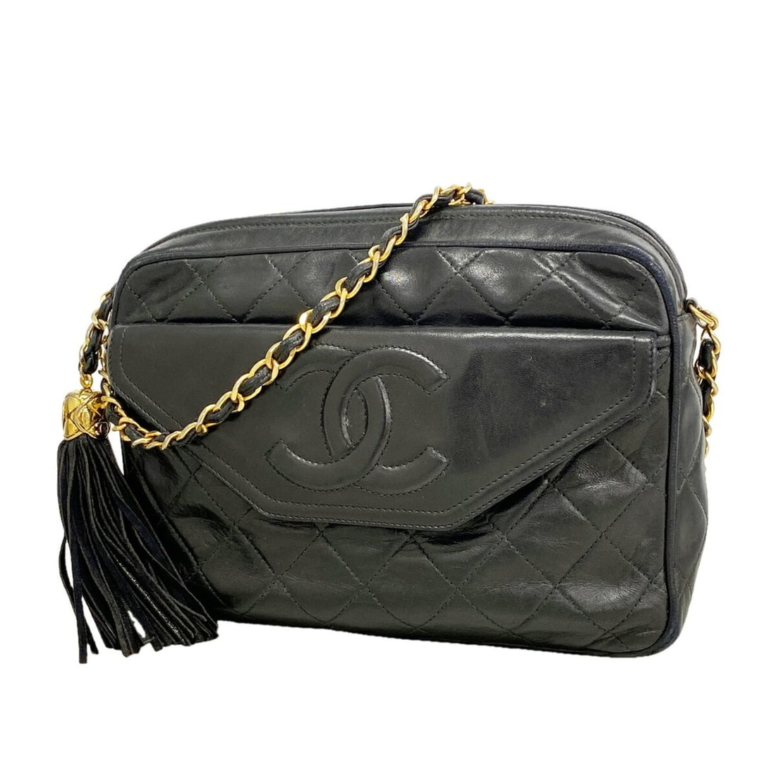 Chanel Matelassé Shoulder Bag with Chain Strap, Lambskin, Black, Women's: --- Catalog ---Category: SizeSize (HxWxD): 16.5cm x 22cm x 6cm / 6.49'' x 8.66'' x 2.36''Category: DesignType: Shoulder bagColor: BlackGender: WomenMaterial: Leather Hardware Color: GoldLeather/Fur Ty