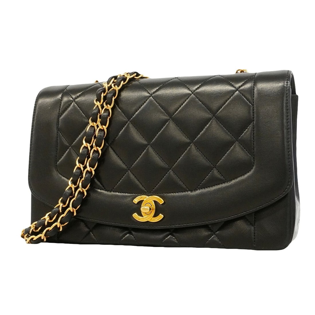 Chanel Diana Chain Shoulder Bag, Lambskin, Black, Women's (1 of 13)