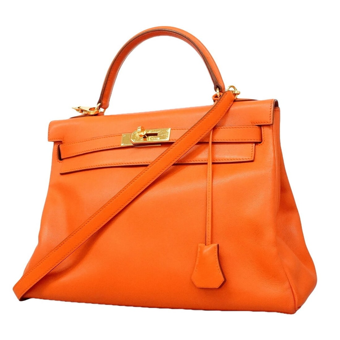 Hermes Kelly 32 Handbag, Veau Gulliver Leather, Orange, ?A Stamp, 2-way bag for women: --- Catalog ---Category: SizeSize (HxWxD): 25cm x 32cm x 12cm / 9.84'' x 12.59'' x 4.72''Category: DesignType: HandbagColor: OrangeGender: WomenMaterial: Gulliver leather Hardware Color: GoldCategory: