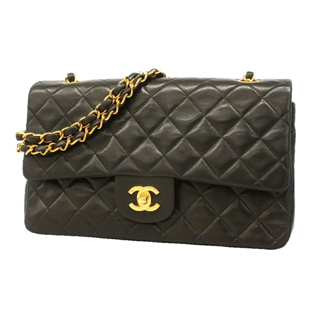 Chanel Matelassé Shoulder Bag, Double Flap, Chain, Lambskin, Black, Women's: --- Catalog ---Category: SizeSize (HxWxD): 16cm x 25.5cm x 7cm / 6.29'' x 10.03'' x 2.75''Category: DesignType: Shoulder bagColor: BlackGender: WomenMaterial: Leather Hardware Color: GoldLeather/Fur T