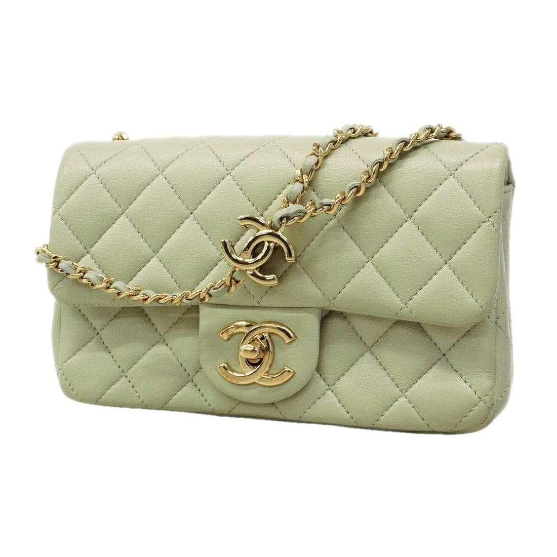 Chanel Mini Matelassé Chain Shoulder Bag, Lambskin, Green Champagne, Women's: --- Catalog ---Category: SizeSize (HxWxD): 13cm x 19.5cm x 7cm / 5.11'' x 7.67'' x 2.75''Category: DesignType: Shoulder bagColor: GreenGender: WomenMaterial: Leather Hardware Color: Champagne goldLeat
