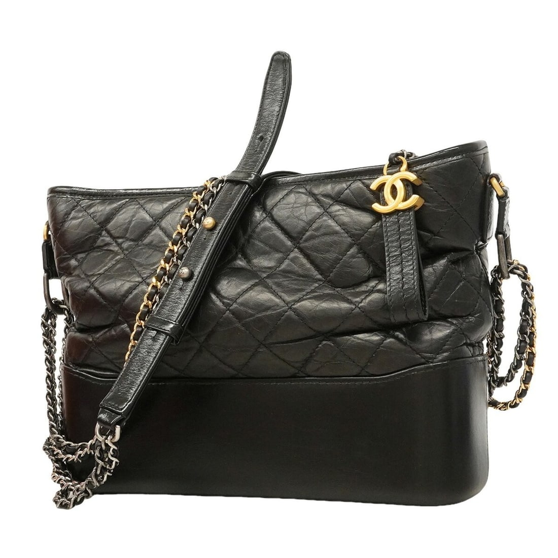 Chanel Shoulder Bag, Chain Gabrielle, Leather, Black Gold, Women's: --- Catalog ---Category: SizeSize (HxWxD): 23cm x 25cm x 10cm / 9.05'' x 9.84'' x 3.93''Category: DesignType: Shoulder bagColor: BlackGender: WomenMaterial: Leather Hardware Color: Gold, SilverCategor