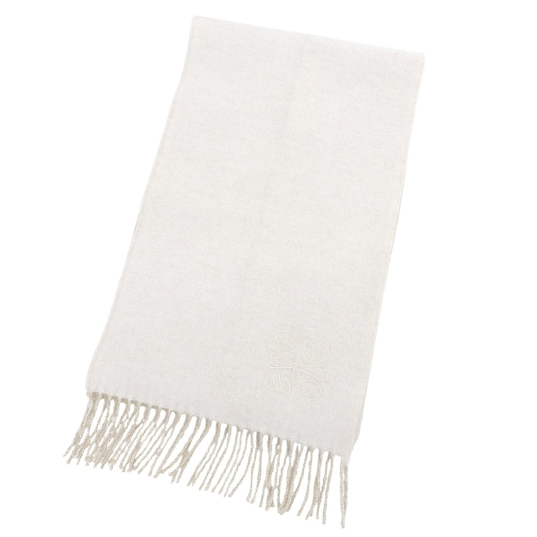 LOEWE wool and cashmere reversible stole/scarf with anagram logo embroidery fringe, beige, made in (1 of 8)