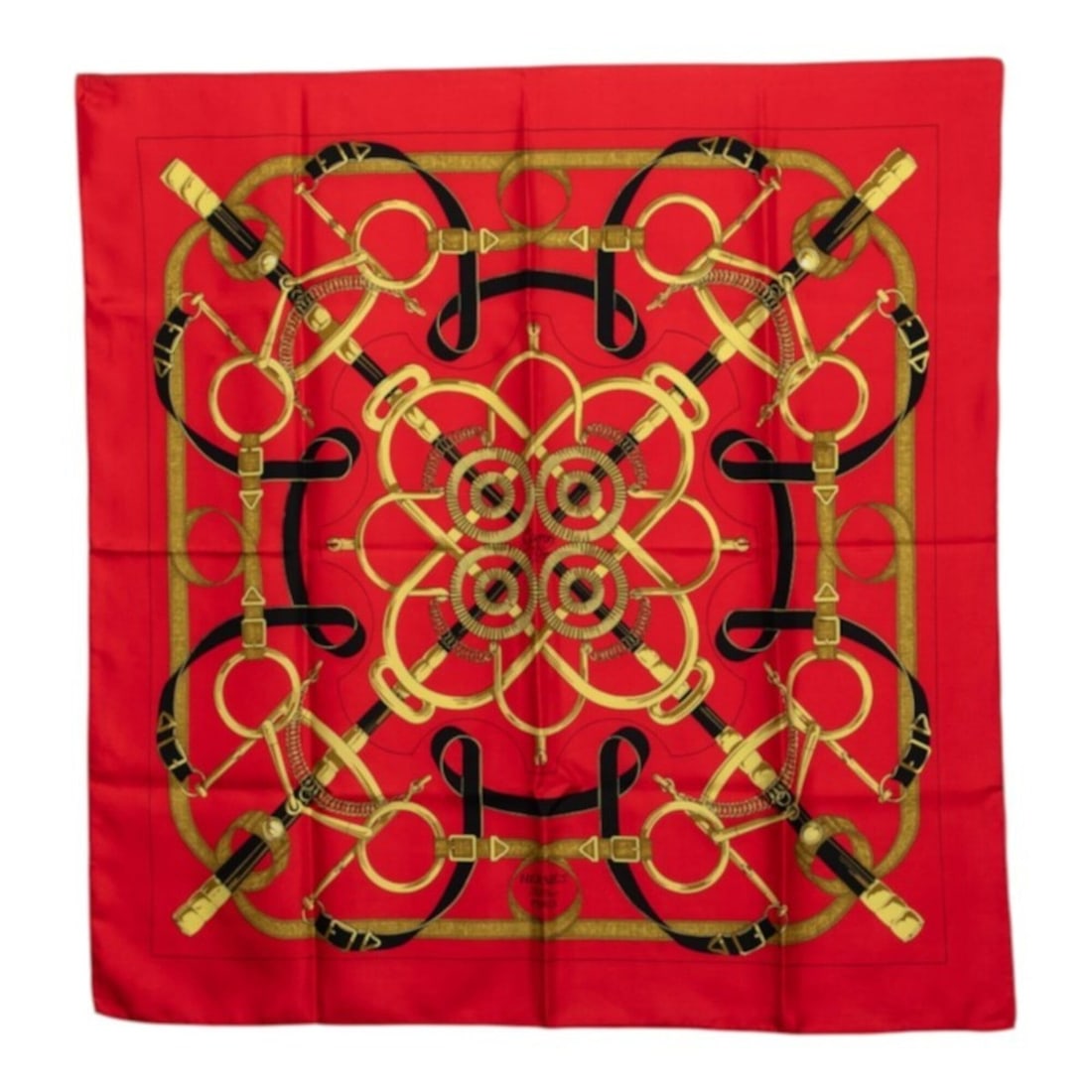 Hermes Carre 90 Eperon d'or (Golden Spur) Scarf/Muffler, Red Multicolor Silk, Women's.: --- Catalog ---Category: SizeSize (LxW): 90cm x 88.5cm / 35.43'' x 34.84''Category: DesignType: ScarfColor: Multi-color, Red colorGender: WomenMaterial: Silk Category: GeneralBrand: Hermes--- Item Lis