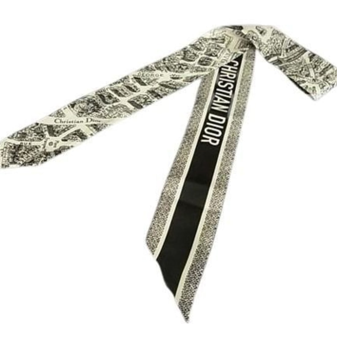 Christian Dior Scarf/Muffler Plan de Paris Mitzah 32PAR106I600 White Black Silk Women's Ribbon Scarf: --- Catalog ---Category: SizeSize (LxW): 1.06m x 5.5cm / 41.73'' x 2.16''Category: DesignType: ScarfColor: Black, WhiteStyle: CasualGender: WomenMaterial: Silk 100%Category: GeneralBrand: Christian