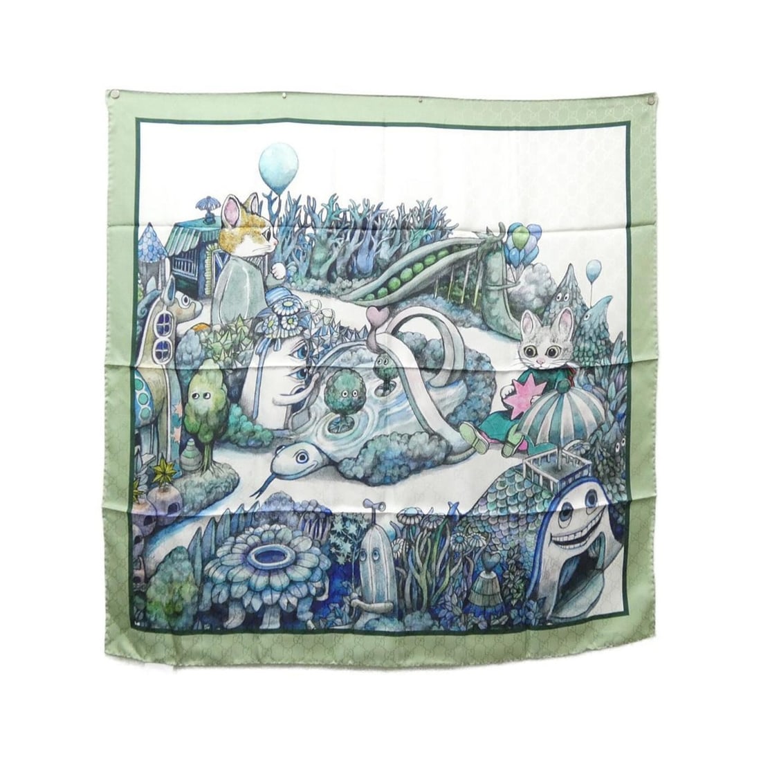 Gucci 863477 3G009 Scarf/Muffler: --- Catalog ---Category: SizeSize (LxW): 90cm x 90cm / 35.43'' x 35.43''Category: DesignType: ScarfColor: Green, IvoryGender: Women,MenMaterial: Silk Category: GeneralMPN: 863477 3G009Brand: Gucci---