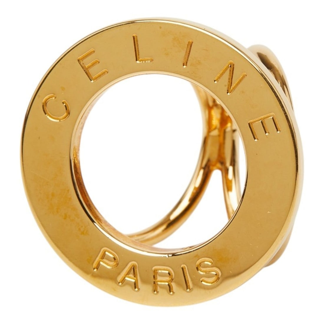 Celine Logo Circle Scarf Ring, Gold Plated, Women's: --- Catalog ---Category: DesignType: Scarf ringColor: GoldGender: WomenCategory: GeneralBrand: CelineCategory: Physical PropertiesSize (HxWxD): 3.53cm x 3.53cm / 1.38'' x 1.38''--- Item List