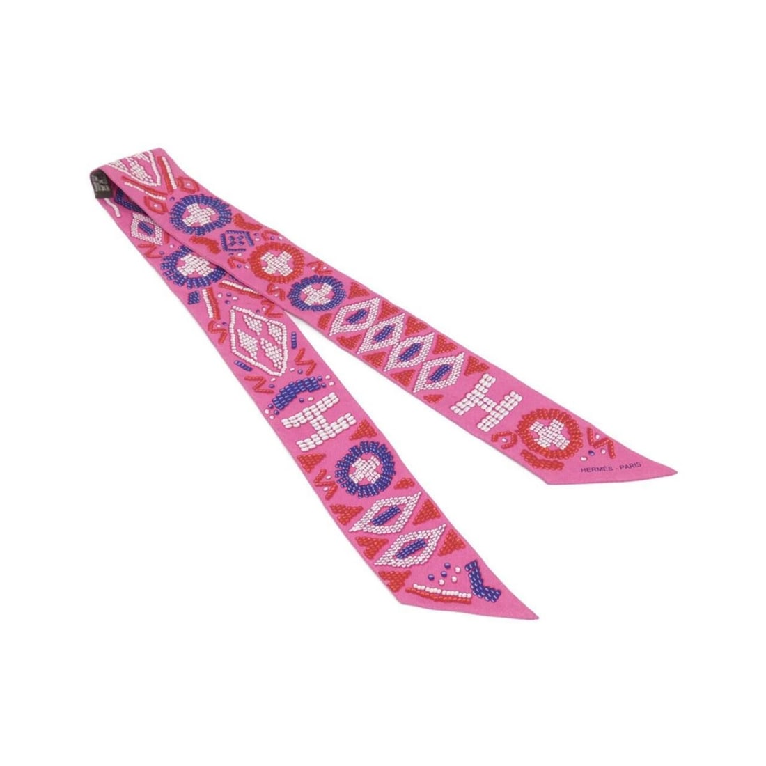 Hermes Kelly en Perles Twilly Scarf Muffler: --- Catalog ---Category: SizeSize (LxW): 5cm x 86cm / 1.96'' x 33.85''Category: DesignType: ScarfColor: Blue, PinkGender: Women,MenMaterial: Silk Category: GeneralBrand: Hermes--- Item List ---Section