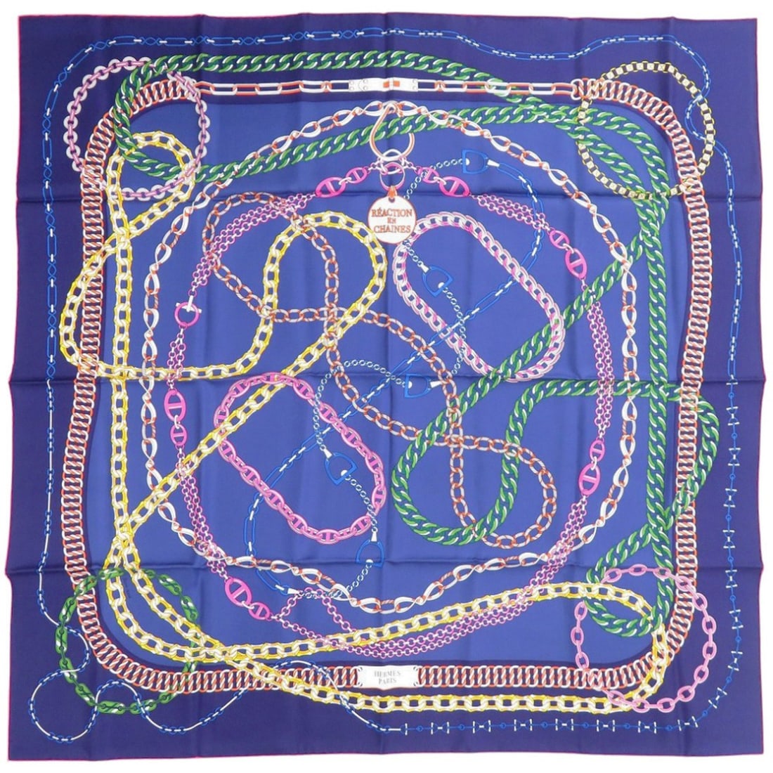Hermes Carre 90 Reaction En Chaire Silk Indigo Scarf/Muffler Blue 0549HERMES: --- Catalog ---Category: SizeSize (LxW): 88cm x 88cm / 34.64'' x 34.64''Category: DesignType: ScarfColor: Blue, Dark blue, PinkGender: WomenMaterial: Silk Category: GeneralBrand: HermesCountry of Orig