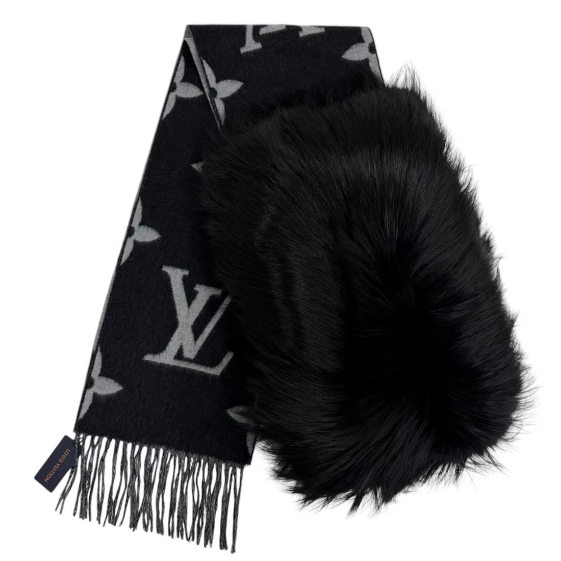 LOUIS VUITTON (Louis Vuitton) 2017 model M70721 Echarpe Reykjavik Fur Stole/Scarf, 100% Cashmere, (1 of 10)