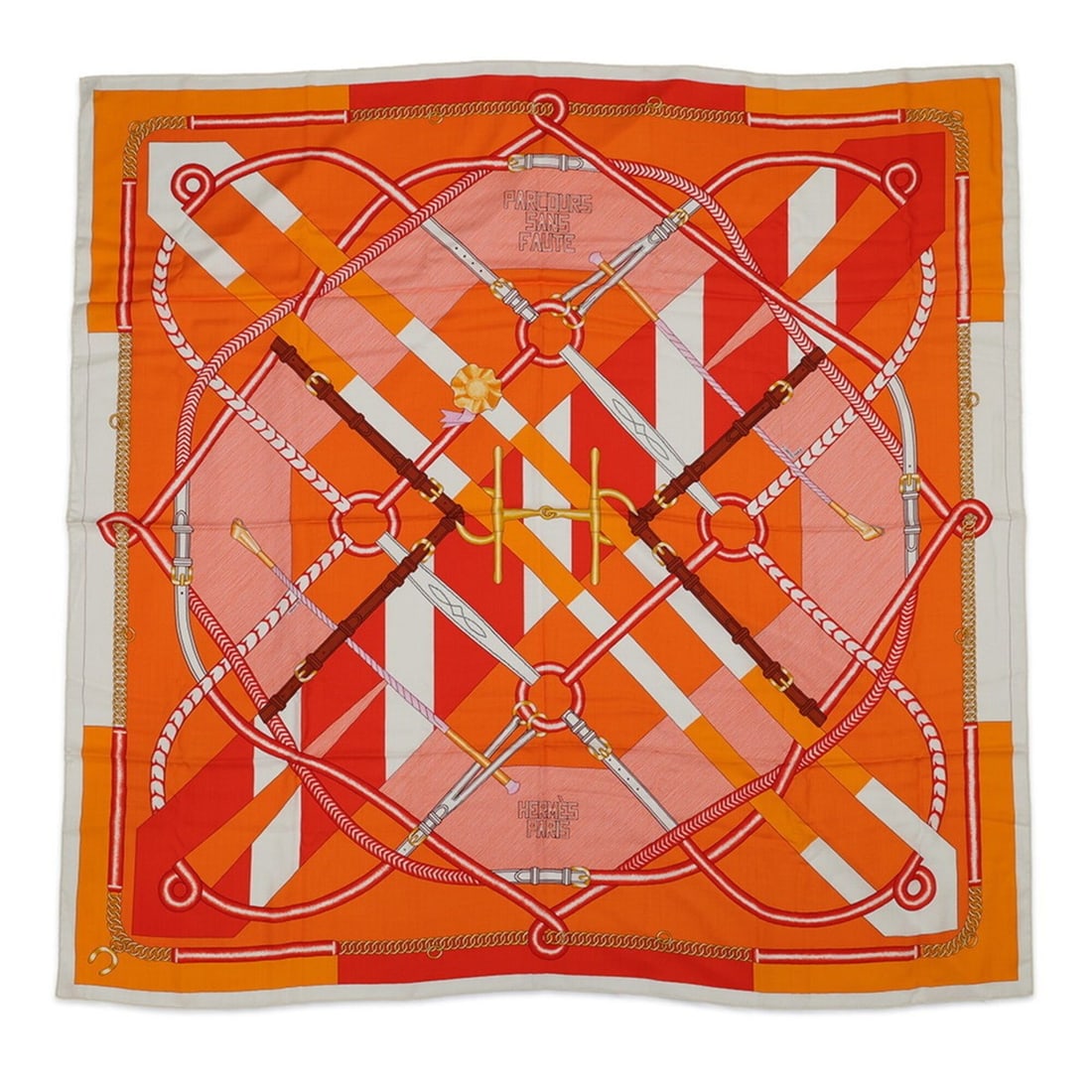 Hermes scarf, Carre 140, Geant, perfect course, Parcours Sans Faute, HERMES, HERMES 2021, muffler,: --- Catalog ---Category: SizeSize (LxW): 1.4m x 1.4m / 55.11'' x 55.11''Category: DesignType: StoleColor: Orange, WhiteGender: WomenMaterial: Cashmere , Silk Category: GeneralBrand: HermesCountry of O