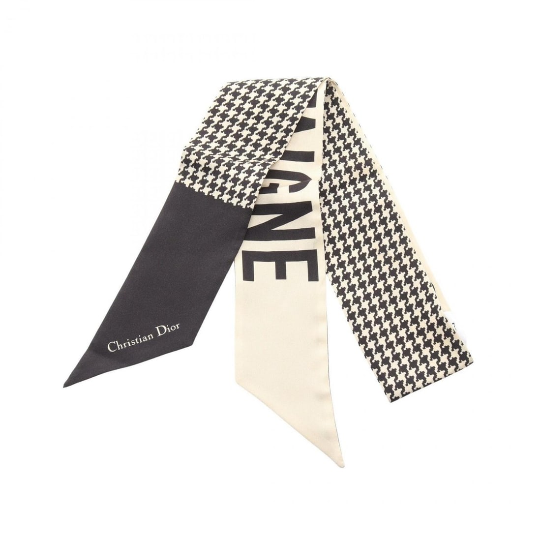 Christian Dior Dior Mitzah 30 Montaigne Houndstooth Ribbon Scarf/Muffler, Silk, Women's, Ivory/Black: --- Catalog ---Category: SizeSize (LxW): 1.03m x 6cm / 40.55'' x 2.36''Category: DesignType: ScarfColor: Black, IvoryGender: WomenMaterial: Silk Category: GeneralBrand: Christian Dior--- Item List