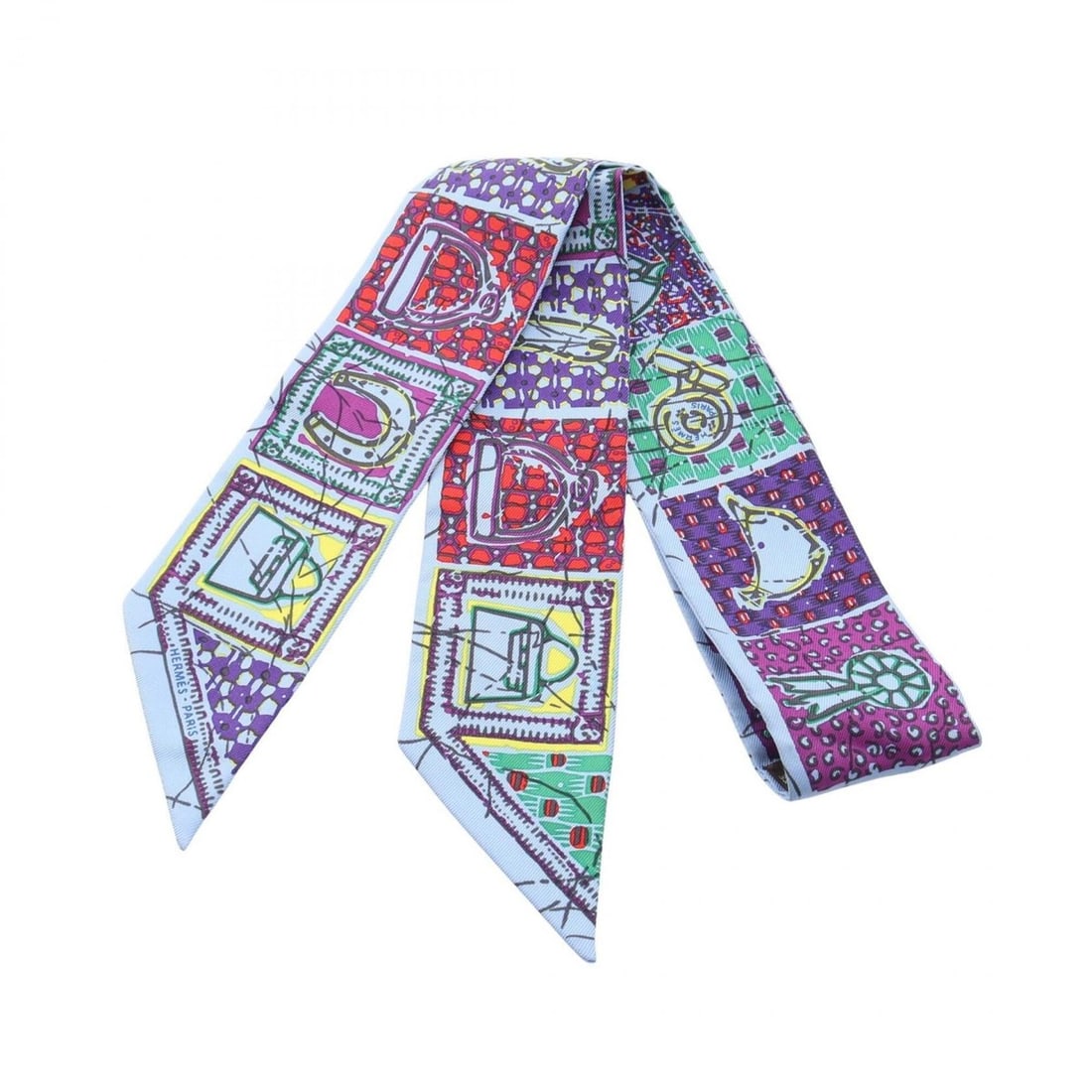 Hermes Twilly Le Boubou H Ribbon Scarf Muffler Silk Women's Blue Multicolor: --- Catalog ---Category: SizeSize (LxW): 85cm x 5cm / 33.46'' x 1.96''Category: DesignType: ScarfColor: Blue, Multi-colorGender: WomenMaterial: Silk Category: GeneralBrand: Hermes--- Item List ---Sect