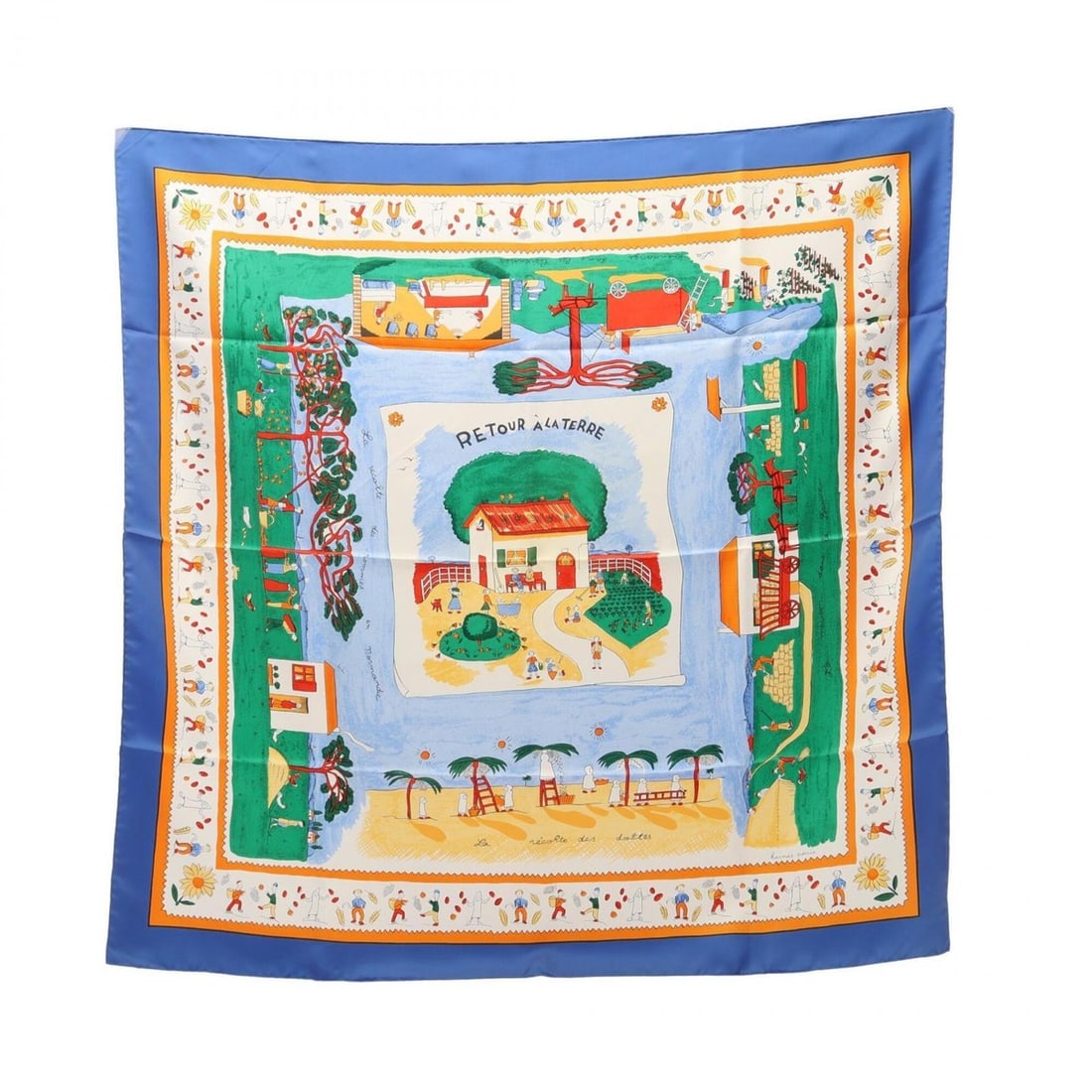 Hermes Carre 90 RETOUR A LA TERRE Scarf/Muffler, Silk, Women's, Blue/Multicolor: --- Catalog ---Category: SizeSize (LxW): 89cm x 89cm / 35.03'' x 35.03''Category: DesignType: ScarfColor: Blue, Multi-colorGender: WomenMaterial: Silk Category: GeneralBrand: Hermes--- Item List