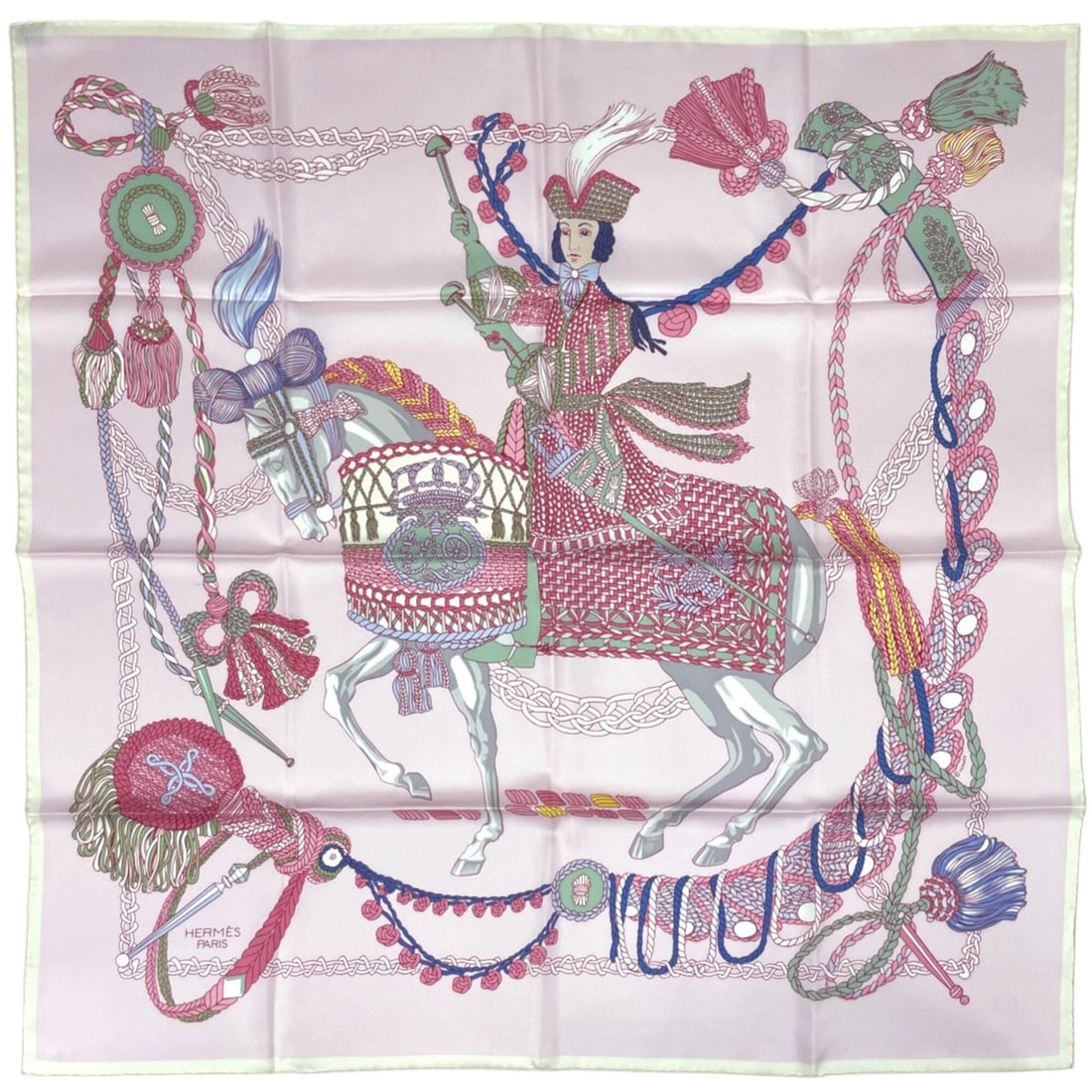 Hermes Carre 90 Timpanist Scarf/Muffler, Silk, Pink Multicolor, Women's: --- Catalog ---Category: SizeSize (LxW): 89cm x 90.5cm / 35.03'' x 35.62''Category: DesignType: ScarfColor: Multi-color, PinkGender: WomenMaterial: Silk Category: GeneralBrand: Hermes--- Item List ---