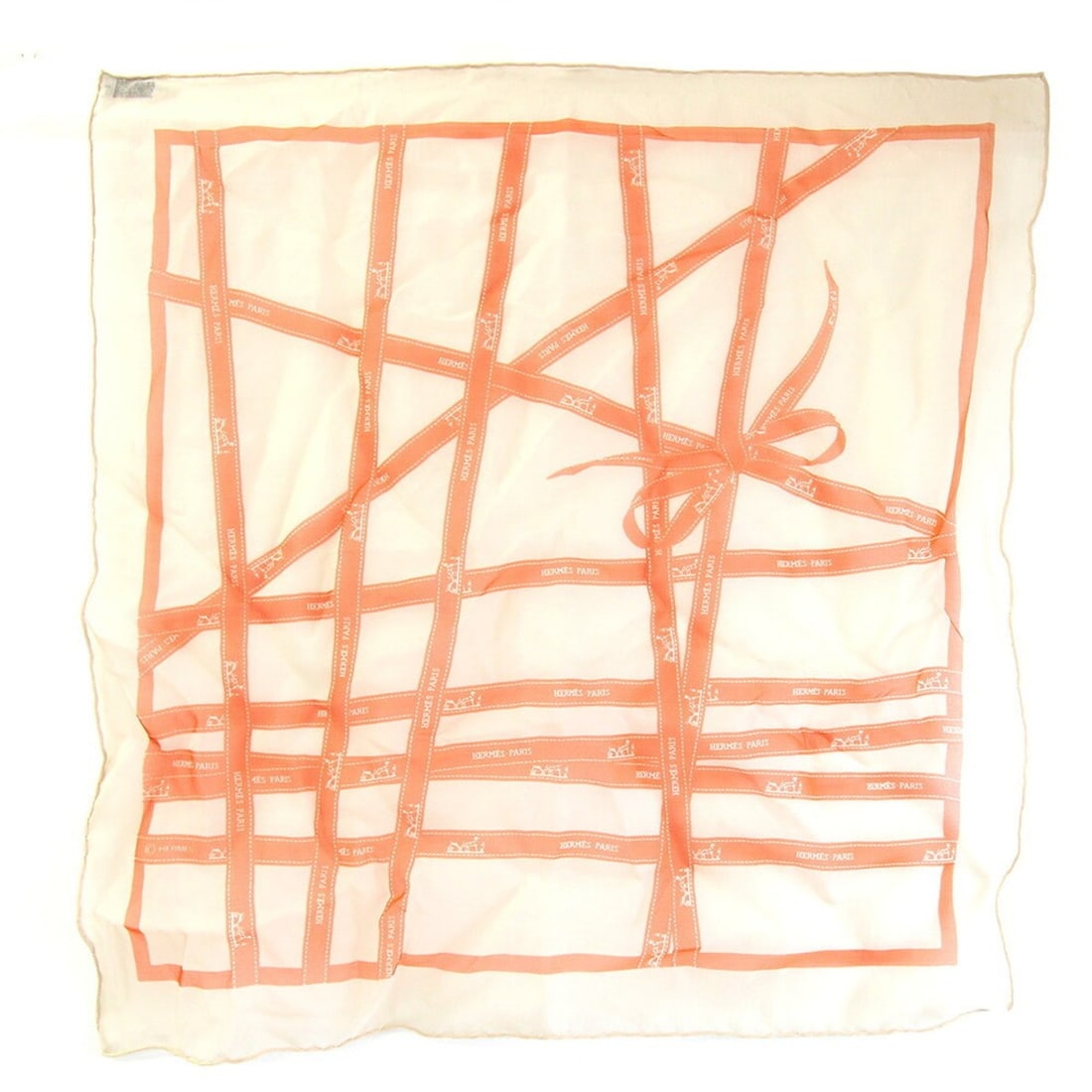 Hermes scarf/muffler, Carre 42, Bolduc, ribbon, beige/orange, 100% silk, chiffon, Petit Carre,: --- Catalog ---Category: SizeSize (LxW): 41cm x 42cm / 16.14'' x 16.53''Category: DesignColor: Beige, OrangeGender: WomenMaterial: Silk Category: GeneralBrand: Hermes--- Item List ---Section: Conditio