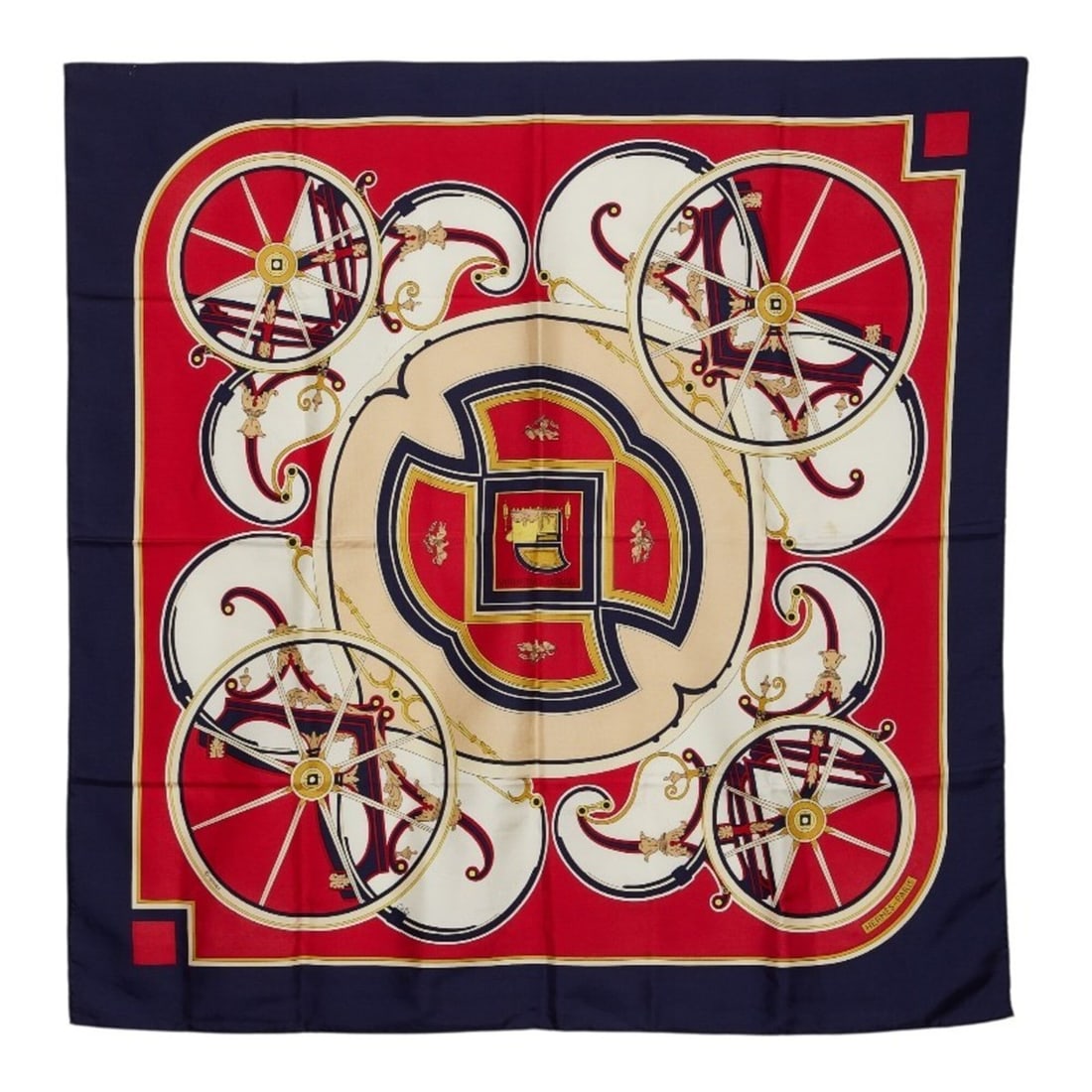 Hermes Carre 90 WASHINGTON'S CARRIAGE George Washington's Carriage Scarf Muffler Navy Multicolor: --- Catalog ---Category: SizeSize (LxW): 89.5cm x 88cm / 35.23'' x 34.64''Category: DesignType: ScarfColor: Multi-color, NavyGender: WomenMaterial: Silk Category: GeneralBrand: Hermes--- Item List ---