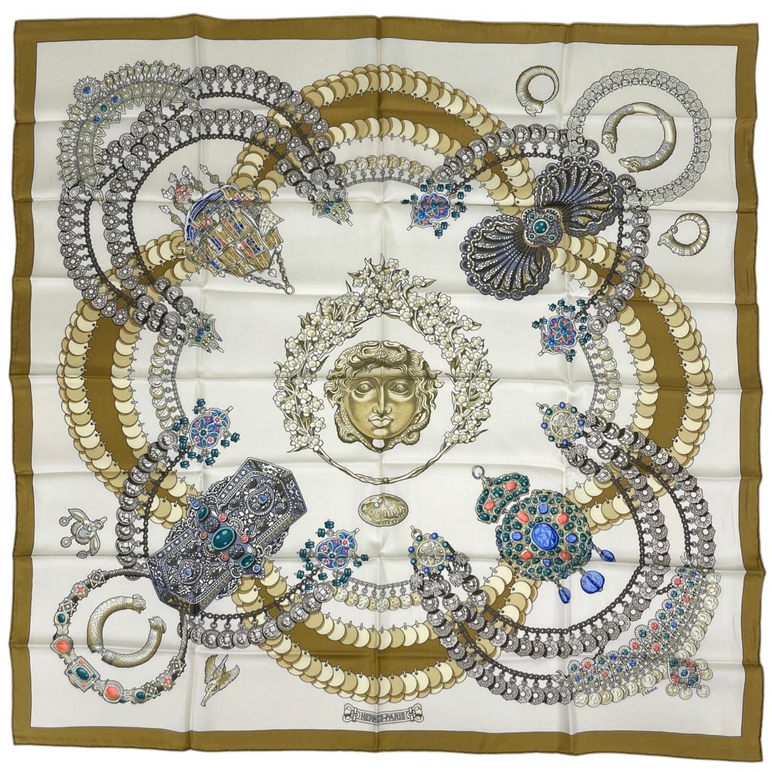 Hermes Carre 90 Kosmima Scarf/Muffler, Space-themed Silk, Brown Multicolor, Women's.: --- Catalog ---Category: SizeSize (LxW): 88cm x 89cm / 34.64'' x 35.03''Category: DesignType: ScarfColor: Brown, Multi-colorGender: WomenMaterial: Silk Category: GeneralBrand: Hermes--- Item List ---S