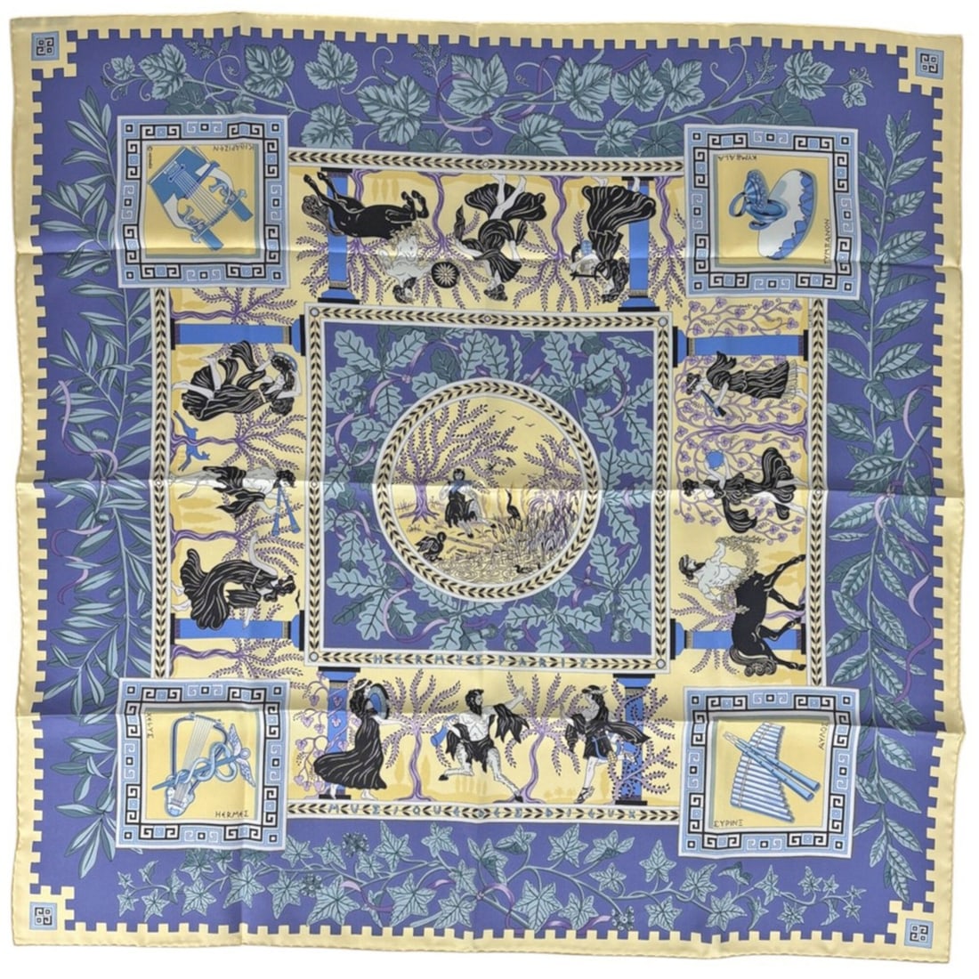 Hermes HERMES Carre 90 KYMBALA Scarf Muffler Ancient Roman Silk Yellow Purple Multicolor Women's: --- Catalog ---Category: SizeSize (LxW): 89cm x 88cm / 35.03'' x 34.64''Category: DesignType: ScarfColor: Multi-color, Purple, YellowGender: WomenMaterial: Silk Category: GeneralBrand: Hermes--- Item 