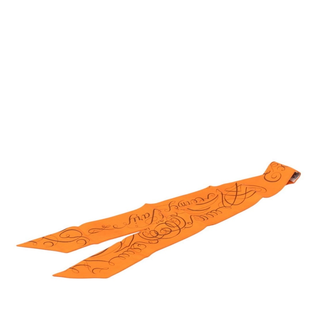 Hermes Twilly "Exercice pour foumer la main" (Reaching out a hand) Scarf Muffler Orange Silk Women's: --- Catalog ---Category: SizeSize (LxW): 83.5cm x 5cm / 32.87'' x 1.96''Category: DesignType: ScarfColor: OrangeGender: WomenMaterial: Silk Category: GeneralBrand: Hermes--- Item List ---Section: Cond