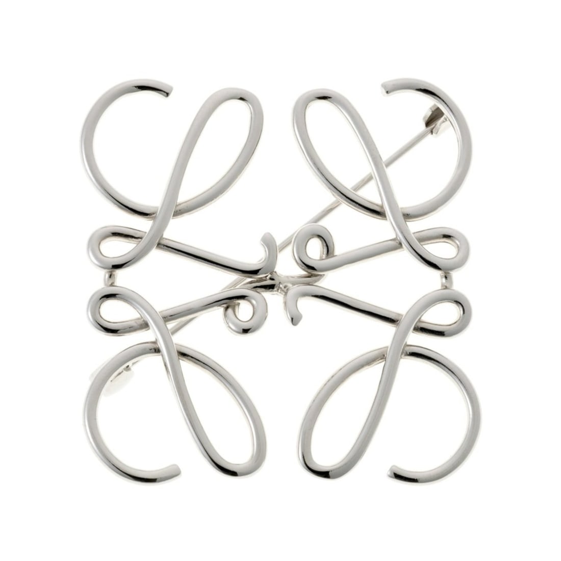 Loewe Anagram Brooch, item number 111.25.020, metal, palladium (silver): --- Catalog ---Category: SizeSize (HxWxD): 5cm x 5.2cm x 2.00mm / 1.96'' x 2.04'' x 0.07''Category: DesignType: BroochGender: WomenMaterial: Brass, MetalCategory: GeneralBrand: LoeweCountry of Origin: