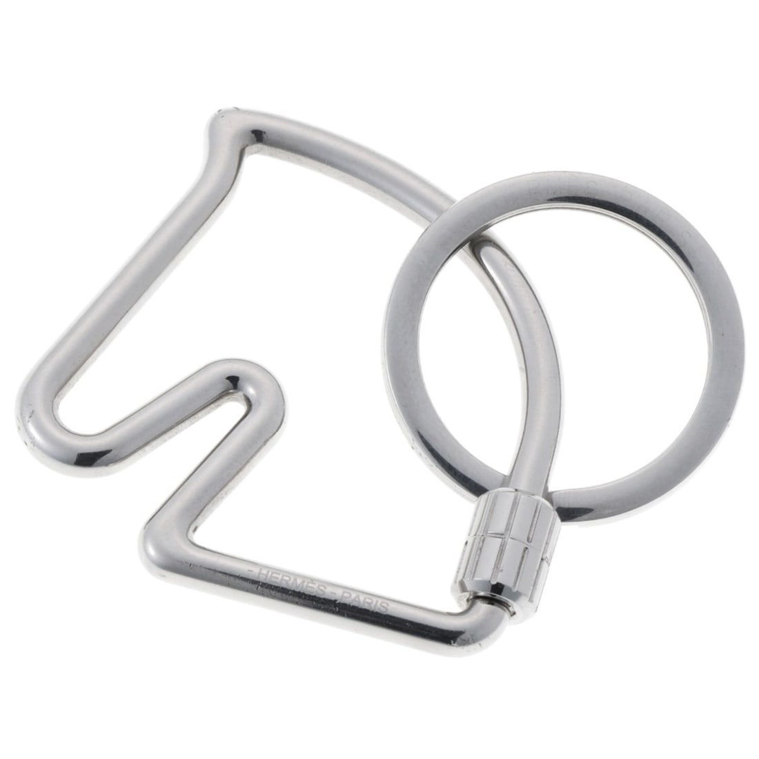 Hermes Cheval Keyring, H077216FJ00, Metal, Silver: --- Catalog ---Category: SizeSize (HxWxD): 4.6cm x 4.6cm / 1.81'' x 1.81''Category: DesignType: KeyringColor: SilverGender: Women,MenMaterial: MetalCategory: GeneralBrand: HermesCountry of Origin: Fra