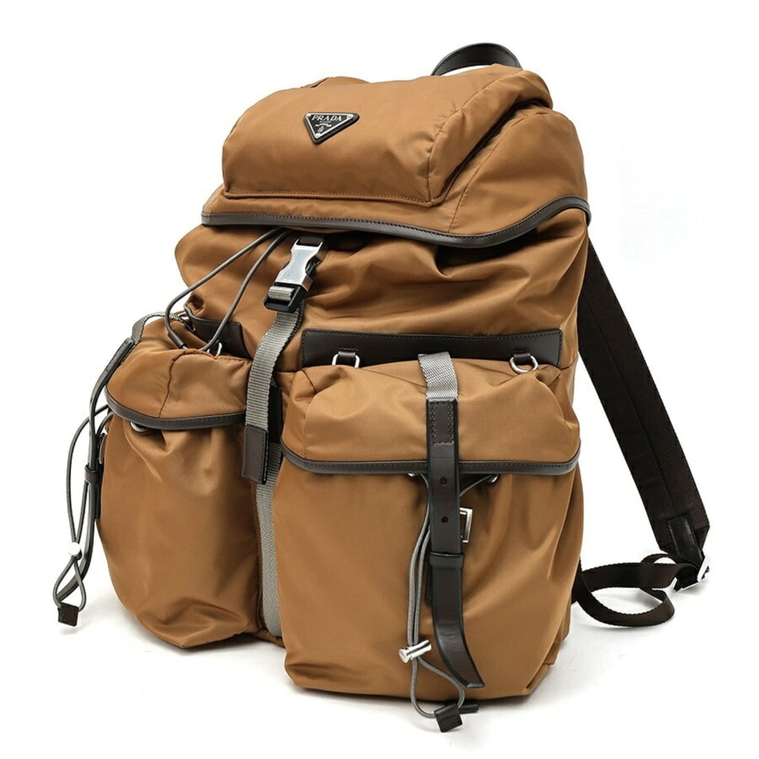 Prada PRADA Re-Nylon x Leather Backpack Rucksack 2VZ117 Nylon Brown: --- Catalog ---Category: SizeSize (HxWxD): 42cm x 32cm x 13cm / 16.53'' x 12.59'' x 5.11''Category: DesignType: BackpackColor: BrownGender: Women,MenMaterial: Nylon , Leather Category: GeneralBrand: P