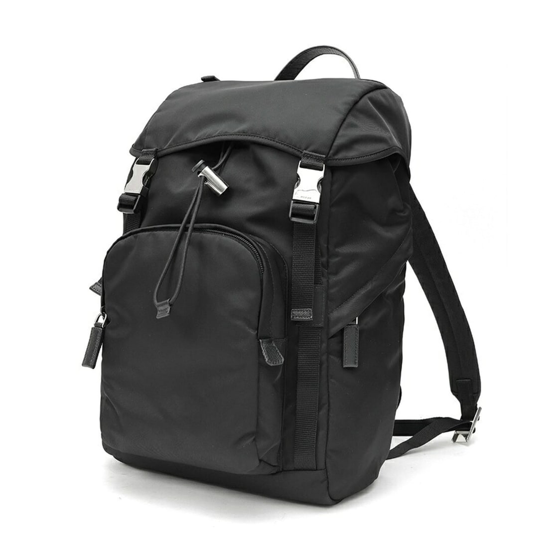 Prada Nylon x Saffiano Leather Backpack, Side Design, 2VZ135, Nylon, Black: --- Catalog ---Category: SizeSize (HxWxD): 42cm x 27cm x 22cm / 16.53'' x 10.62'' x 8.66''Category: DesignType: BackpackColor: BlackGender: Women,MenMaterial: Fabric , Saffiano triangle , Leather Cate