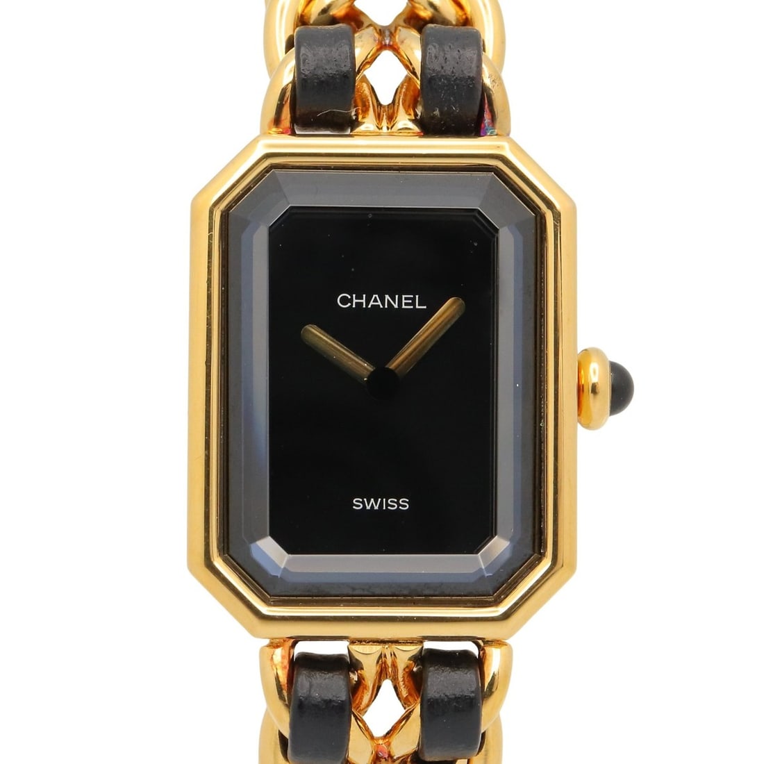 Chanel CHANEL Première M Wristwatch, Gold Plated (GP), Leather Strap, Women's, Black, H0001: --- Catalog ---Category: SizeWrist Size: 14.5cm / 5.7''Case Diameter: 20mm / 0.79''Category: DesignType: WristwatchGender: WomenColor (Dial): BlackMaterial (Band): Gold plated, LeatherMaterial (Case):