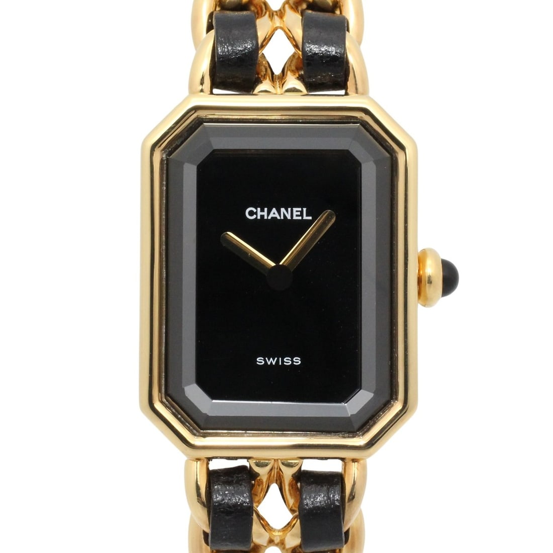 Chanel CHANEL Première S Watch, Gold Plated (GP), Leather Strap, Women's, Black, H0001: --- Catalog ---Category: SizeWrist Size: 13cm / 5.11''Case Diameter: 20mm / 0.79''Category: DesignType: WristwatchGender: WomenColor (Dial): BlackMaterial (Band): Gold plated, LeatherMaterial (Case): 