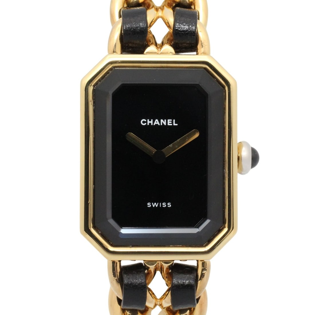 Chanel CHANEL Première S Watch, Gold Plated (GP), Leather Strap, Women's, Black, H0001: --- Catalog ---Category: SizeWrist Size: 13cm / 5.11''Case Diameter: 20mm / 0.79''Category: DesignType: WristwatchGender: WomenColor (Dial): BlackMaterial (Band): Gold plated, LeatherMaterial (Case): 