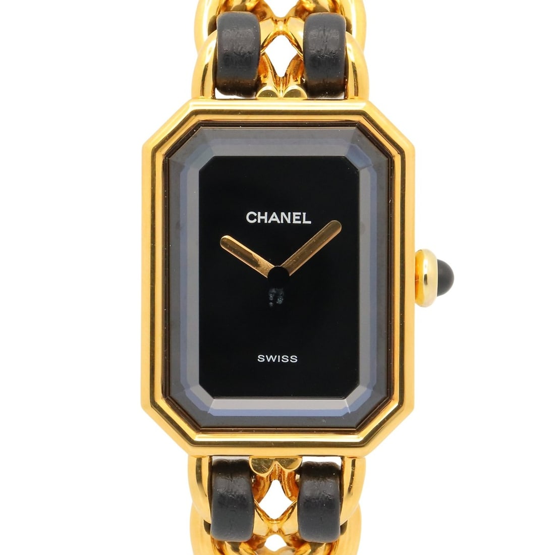 Chanel CHANEL Première S Watch, Gold Plated (GP), Leather Strap, Women's, Black, H0001: --- Catalog ---Category: SizeWrist Size: 13cm / 5.11''Case Diameter: 20mm / 0.79''Category: DesignType: WristwatchGender: WomenColor (Dial): BlackMaterial (Band): Gold plated, LeatherMaterial (Case): 