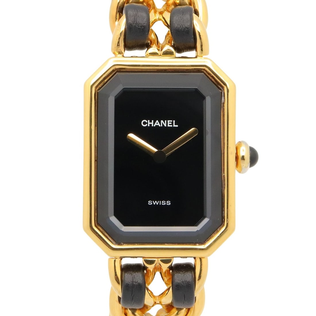 Chanel CHANEL Première S Watch, Gold Plated (GP), Leather Strap, Women's, Black, H0001: --- Catalog ---Category: SizeWrist Size: 13cm / 5.11''Case Diameter: 20mm / 0.79''Category: DesignType: WristwatchGender: WomenColor (Dial): BlackMaterial (Band): Gold plated, LeatherMaterial (Case): 