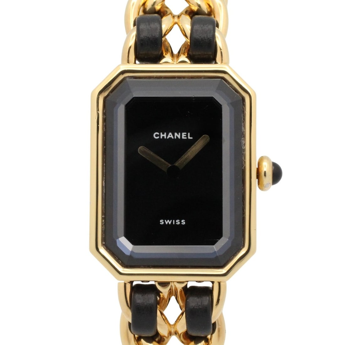 Chanel CHANEL Première M Watch, Gold Plated Leather, Women's, Black, H0001: --- Catalog ---Category: SizeWrist Size: 15cm / 5.9''Case Diameter: 20mm / 0.79''Category: DesignType: WristwatchGender: WomenColor (Dial): BlackMaterial (Band): Gold plated, LeatherMaterial (Case): G