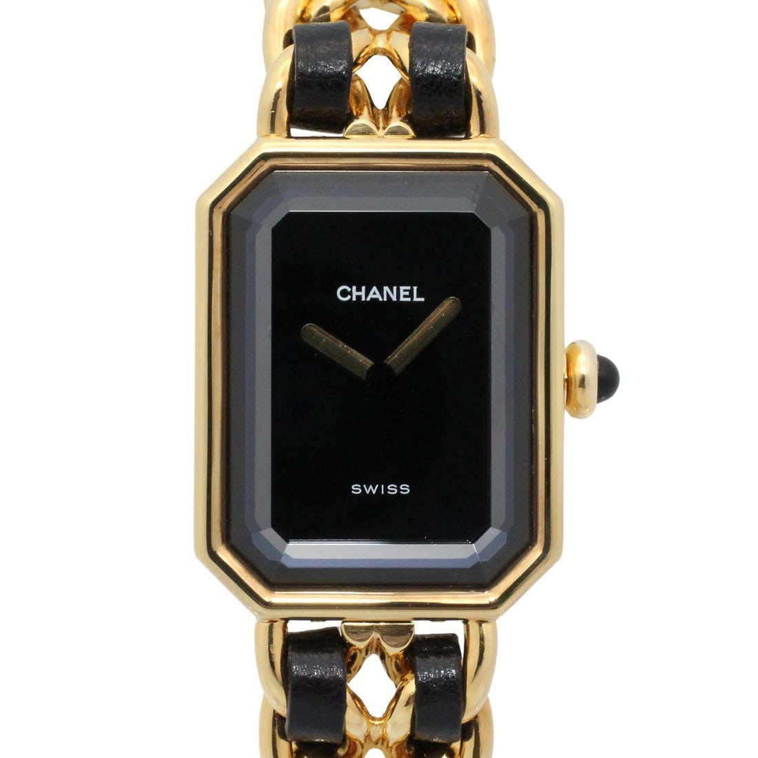Chanel CHANEL Première M Watch, Gold Plated Leather, Women's, Black, H0001: --- Catalog ---Category: SizeWrist Size: 14cm / 5.51''Case Diameter: 20mm / 0.79''Category: DesignType: WristwatchGender: WomenColor (Dial): BlackMaterial (Band): Gold plated, LeatherMaterial (Case): 