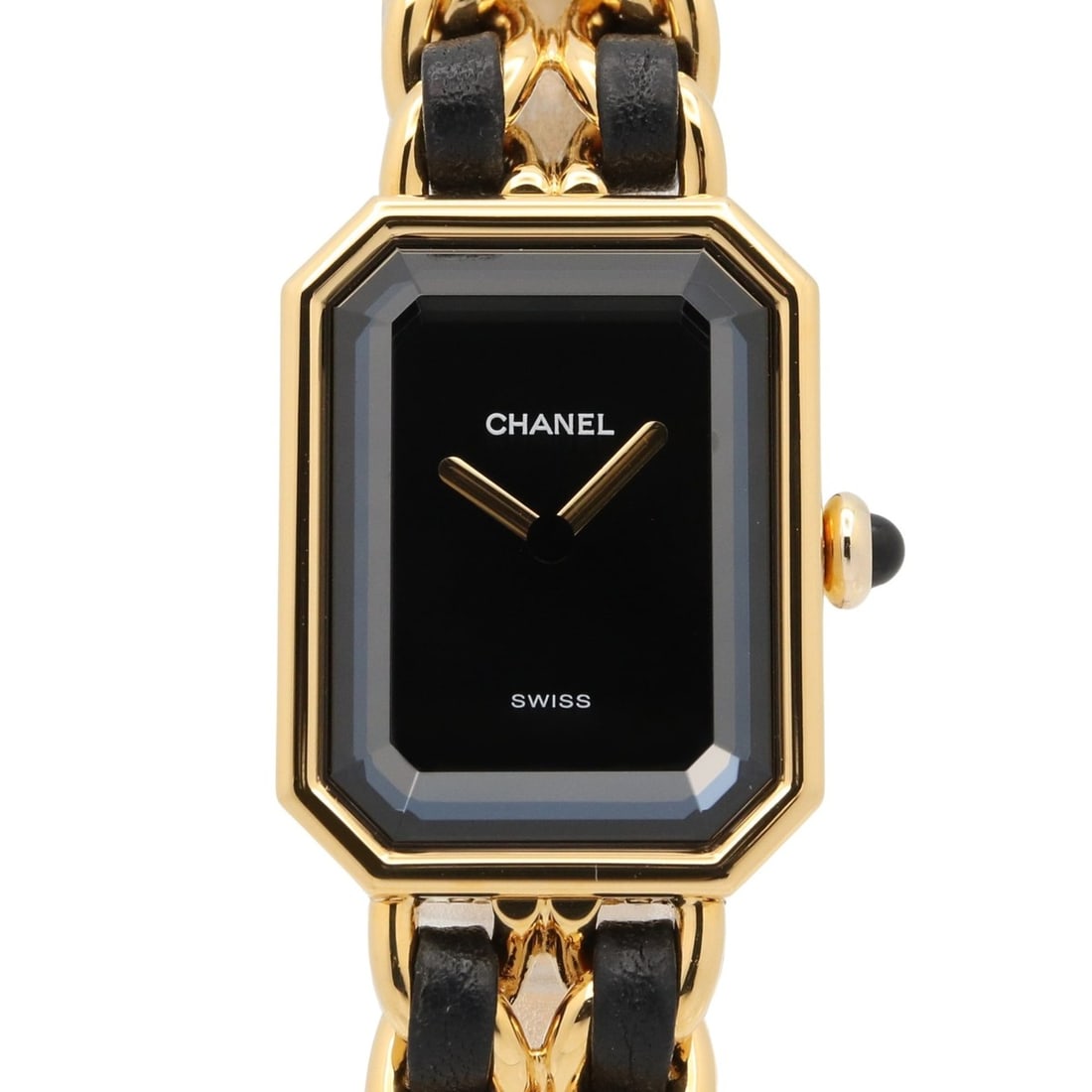 Chanel CHANEL Première L Watch, Gold Plated (GP), Leather Strap, Women's, Black, H0001: --- Catalog ---Category: SizeWrist Size: 16cm / 6.29''Case Diameter: 20mm / 0.79''Category: DesignType: WristwatchGender: WomenColor (Dial): BlackMaterial (Band): Gold plated, LeatherMaterial (Case): 
