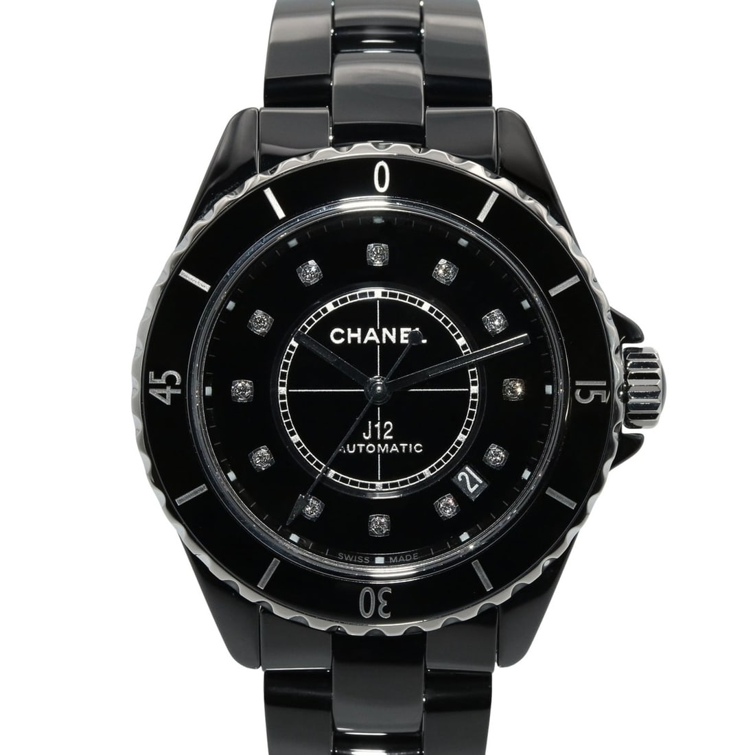 Chanel J12 12-Diamond Watch, Ceramic, Diamond, Men's, Black, H5702 (1 of 14)