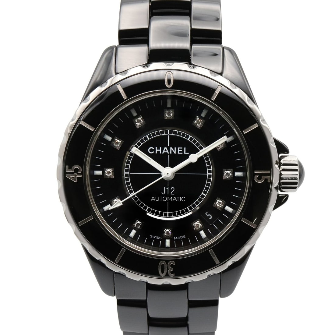 Chanel J12 12-Diamond Watch, Ceramic, Diamond, Men's, Black, H1626 (1 of 17)