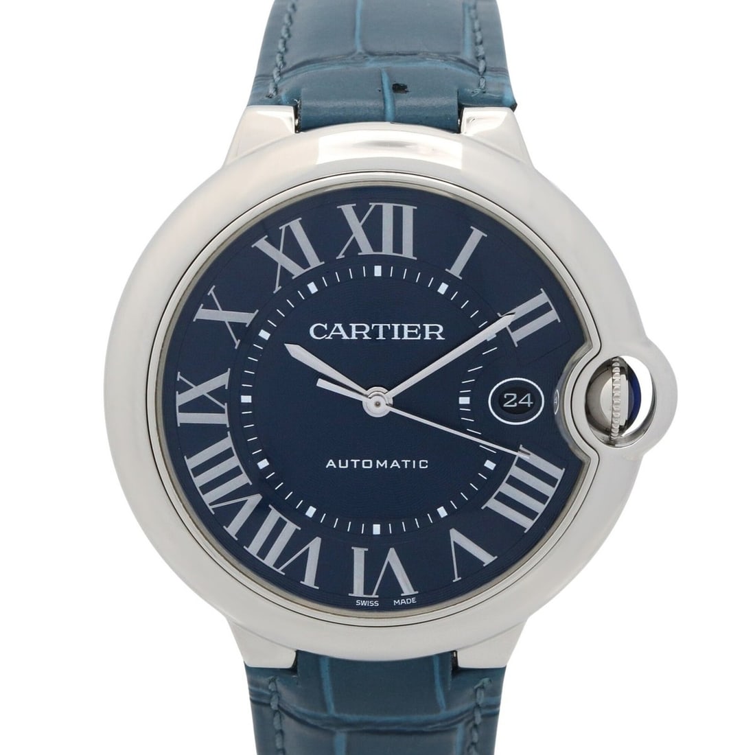 Cartier Ballon Bleu Watch, Stainless Steel, Leather Strap, Men's, Blue (WSBB0025): --- Catalog ---Category: SizeWrist Size: 19.5cm / 7.67''Case Diameter: 42mm / 1.65''Category: DesignType: WristwatchGender: MenColor (Dial): BlueMaterial (Band): LeatherMaterial (Case): Stainless stee