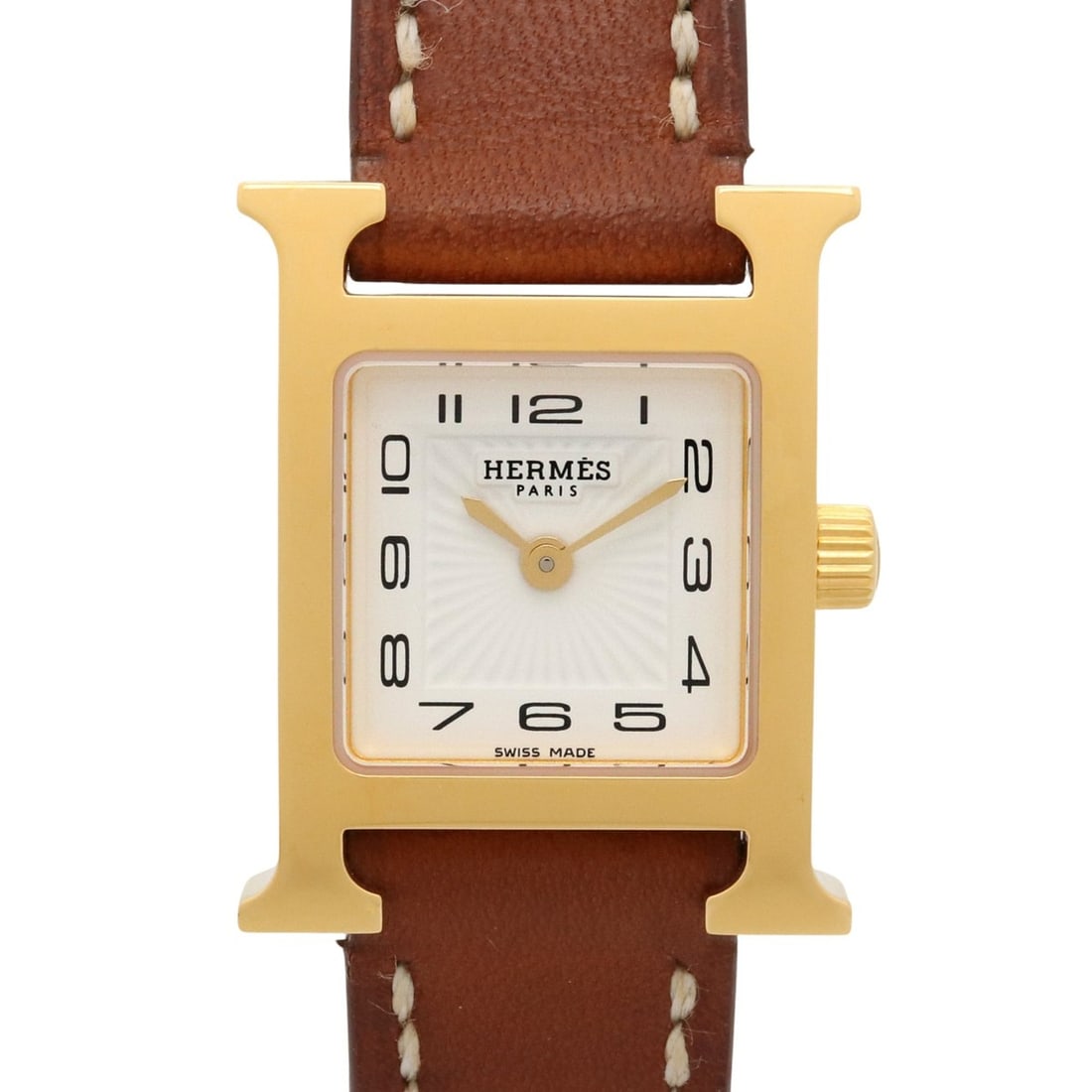 Hermes H-Watch Mini Wristwatch, Gold Plated (GP), Leather Strap, Women's, White (HH1.101) (1 of 20)