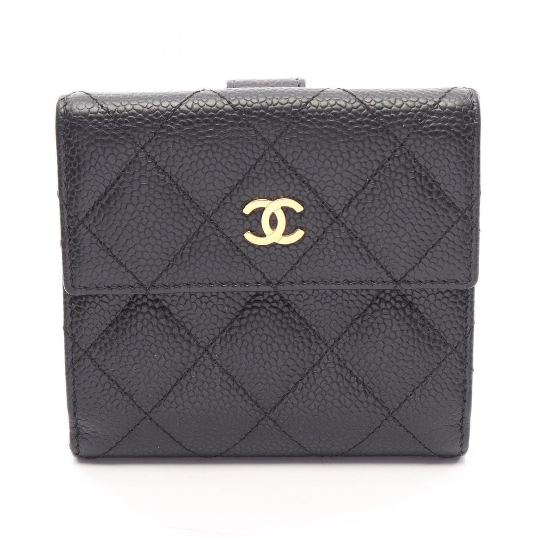 Chanel Matelassé Double Snap Wallet, Caviar Leather (Grained Calfskin), Women's, Black: --- Catalog ---Category: SizeSize (HxWxD): 10cm x 11cm x 3cm / 3.93'' x 4.33'' x 1.18''Category: DesignType: Wallet (bi-fold)Color: BlackGender: WomenMaterial: Grained Calfskin Category: GeneralBrand: