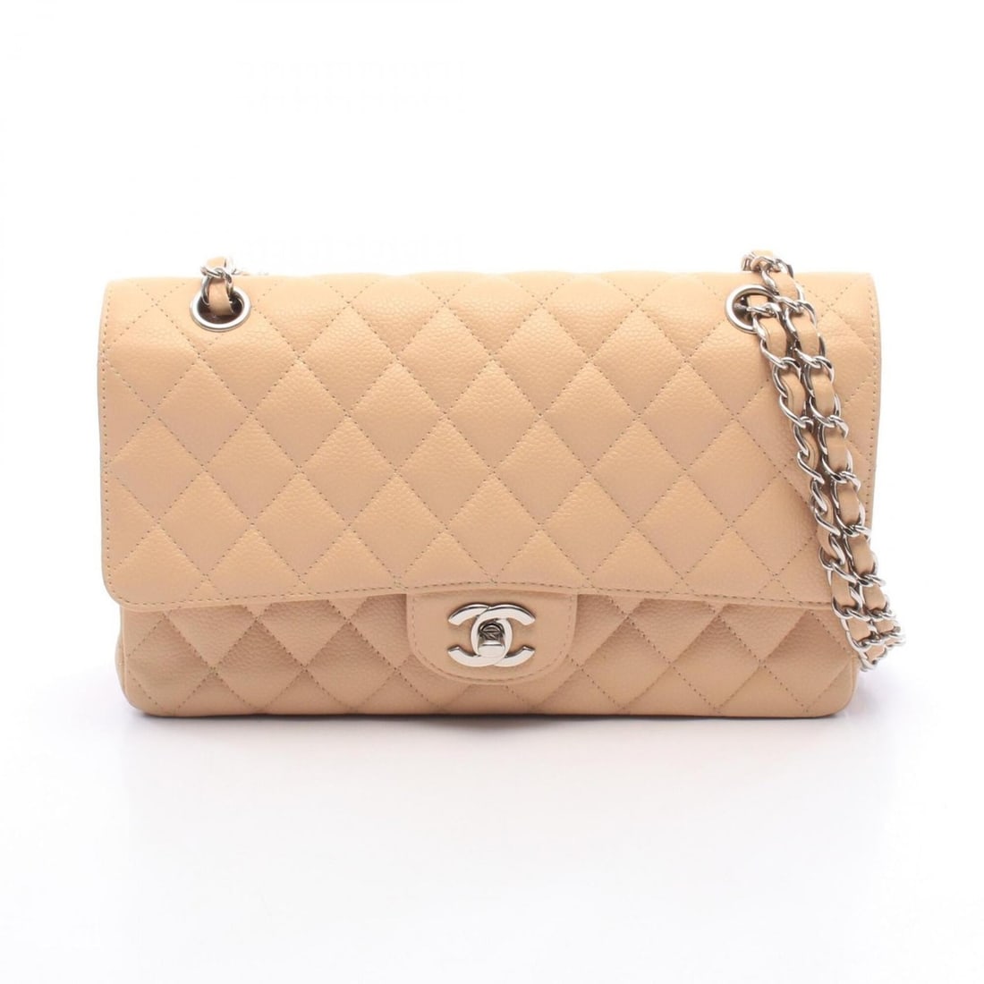 Chanel Matelassé Double Flap Shoulder Bag/Handbag, Caviar Leather (Grained Calfskin), Women's,: --- Catalog ---Category: SizeSize (HxWxD): 16cm x 25cm x 6.5cm / 6.29'' x 9.84'' x 2.55''Category: DesignType: Handbag, Shoulder bagColor: BeigeGender: WomenMaterial: Grained Calfskin Hardware Color: 