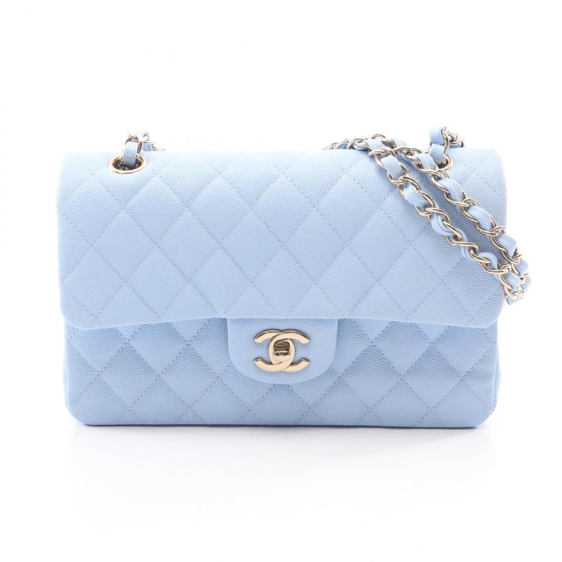 Chanel Matelassé Double Flap Shoulder Bag/Handbag, Caviar Leather (Grained Calfskin), Women's, Blue: --- Catalog ---Category: SizeSize (HxWxD): 14cm x 23cm x 6cm / 5.51'' x 9.05'' x 2.36''Category: DesignType: Handbag, Shoulder bagColor: BlueGender: WomenMaterial: Grained Calfskin Hardware Color: Gol