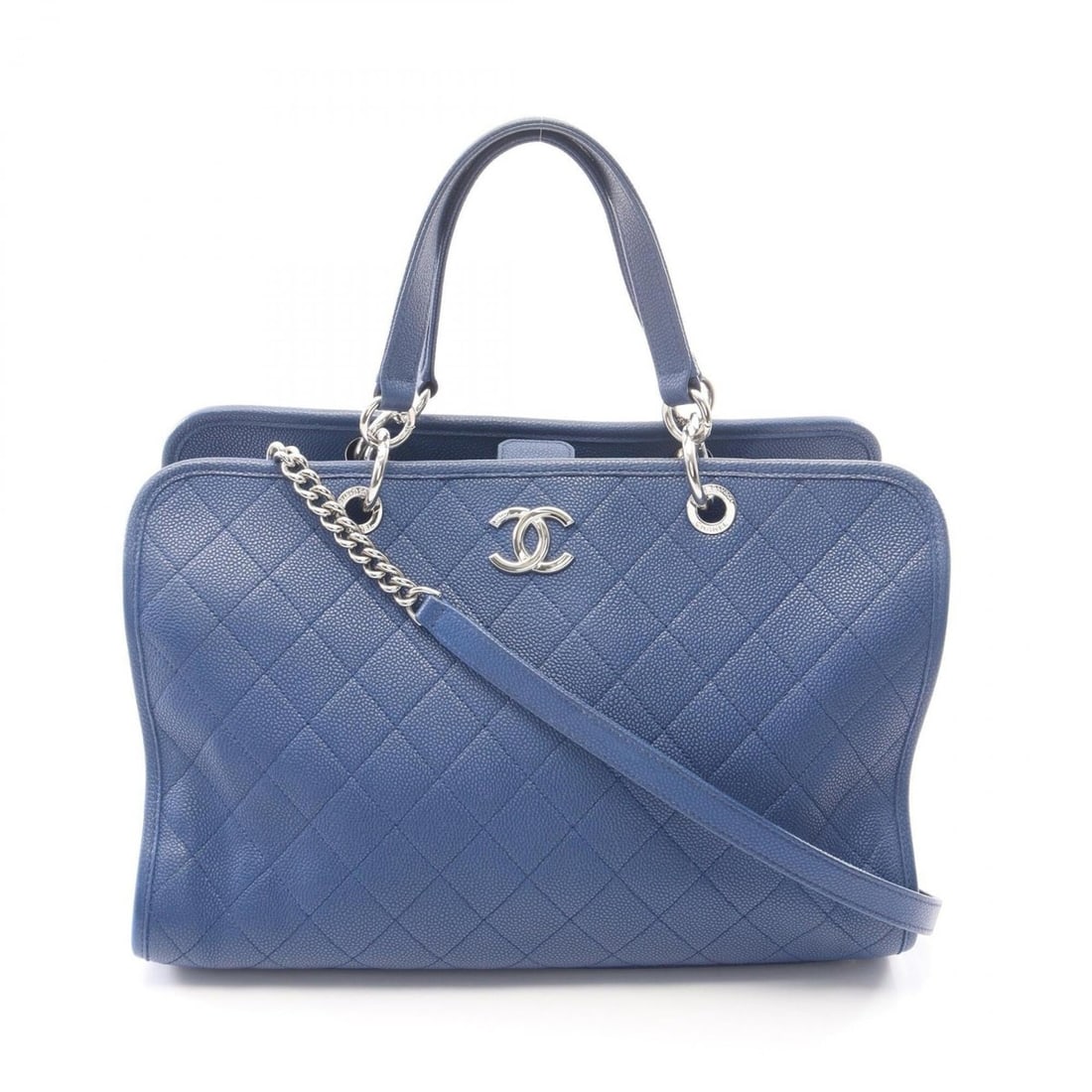 Chanel Matelassé 2-Way Tote Bag/Handbag, Caviar Leather (Grained Calfskin), Women's, Blue: --- Catalog ---Category: SizeSize (HxWxD): 25cm x 36cm x 14cm / 9.84'' x 14.17'' x 5.51''Category: DesignType: Handbag, Tote bagColor: BlueGender: WomenMaterial: Grained Calfskin Hardware Color: Silve