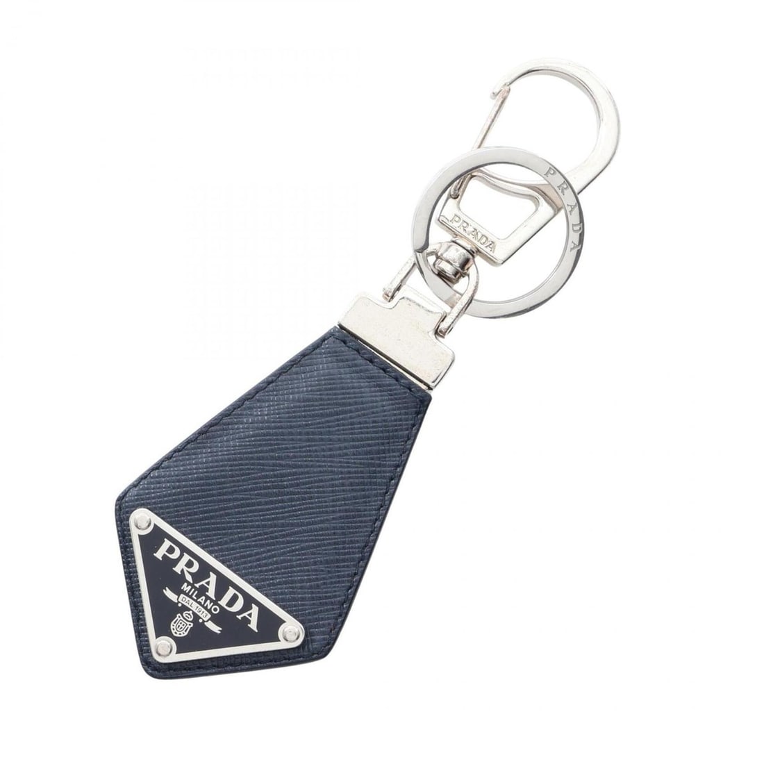 Prada PRADA Keychain Accessory Saffiano Leather Metal Men's Navy 2PP041: --- Catalog ---Category: SizeSize (HxWxD): 12cm x 4.8cm / 4.72'' x 1.88''Category: DesignType: KeyringColor: NavyGender: Men,WomenMaterial: Metal, Saffiano triangleCategory: GeneralMPN: 2PP041Brand: