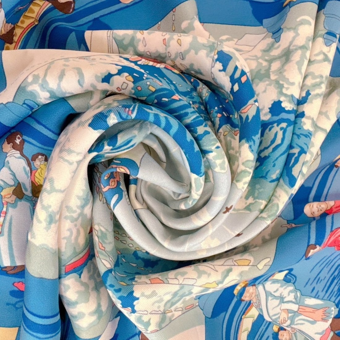 HERMES Carre 90 "Prayer in the Wind" Scarf/Muffler, Blue: --- Catalog ---Category: SizeSize (LxW): 85.5cm x 88cm / 33.66'' x 34.64''Category: DesignType: ScarfColor: BlueGender: WomenMaterial: Silk Category: GeneralBrand: Hermes--- Item List ---Section: Cond