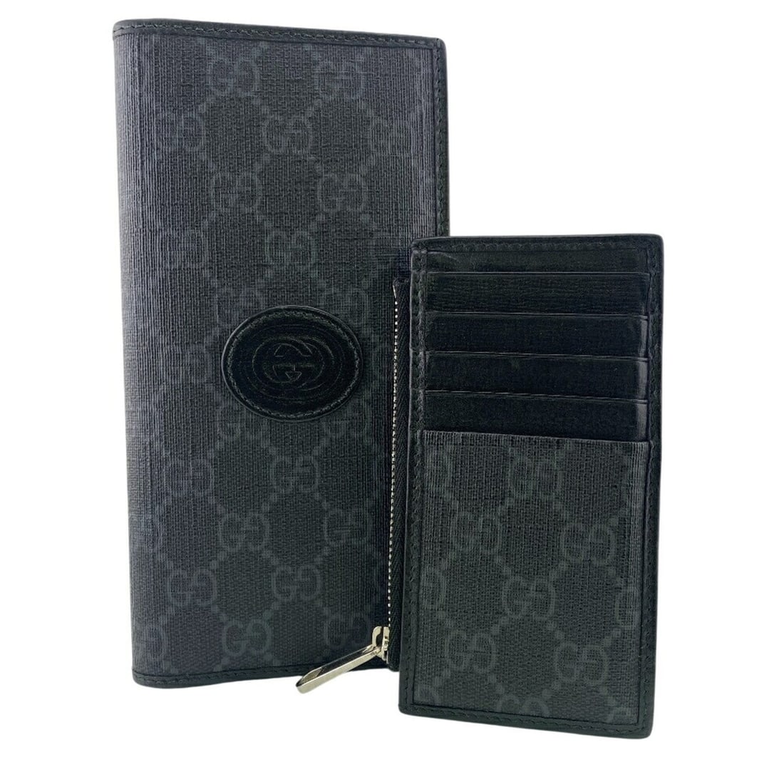 GUCCI 746304 2-piece set: Long wallet and fragment case, GG Supreme leather, black.: --- Catalog ---Category: SizeSize (HxWxD): 19cm x 10cm / 7.48'' x 3.93''Category: DesignType: Long wallet (bi-fold)Color: BlackMaterial: Leather Category: GeneralLine: GG SupremeBrand: Gucci--- Item