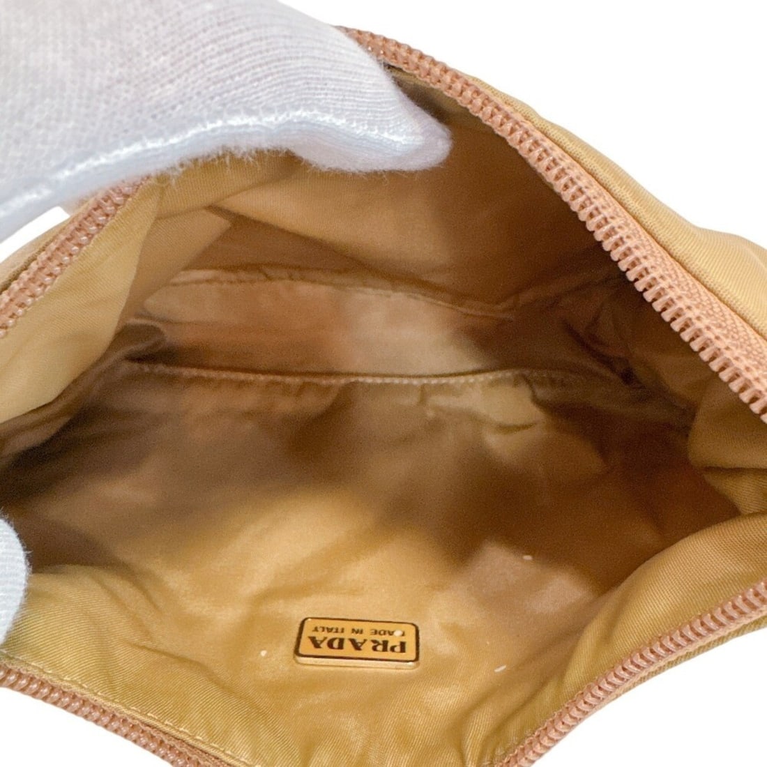 PRADA Triangle Nylon Pouch, Beige - 6