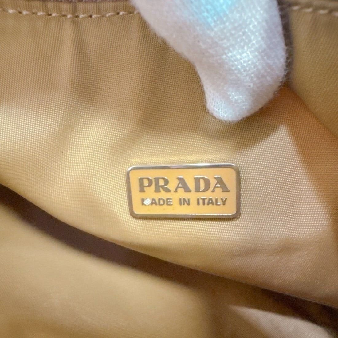 PRADA Triangle Nylon Pouch, Beige - 8