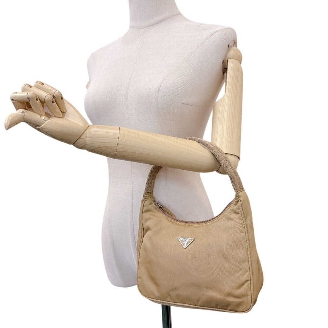 PRADA Triangle Nylon Pouch, Beige - 9